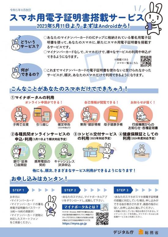 チラシの写真：スマホ用電子証明書搭載サービス