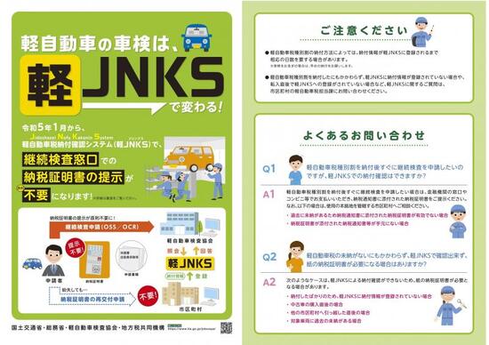写真：軽自動車税納付確認システム（軽JNKS）のリーフレット画像