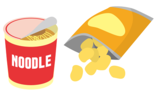 イラスト：賞味期限　カップ麺やスナック菓子
