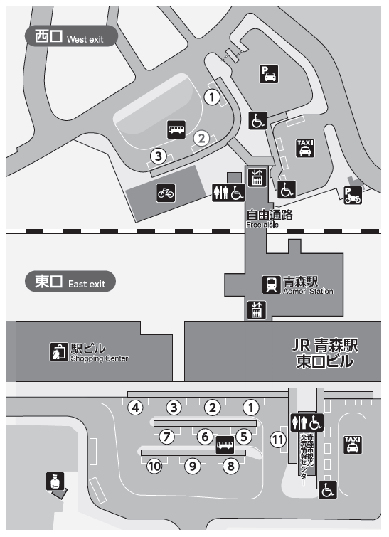 青森駅前乗り場案内図