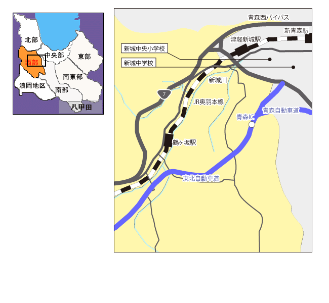地図：青森市立小・中学校【西部】