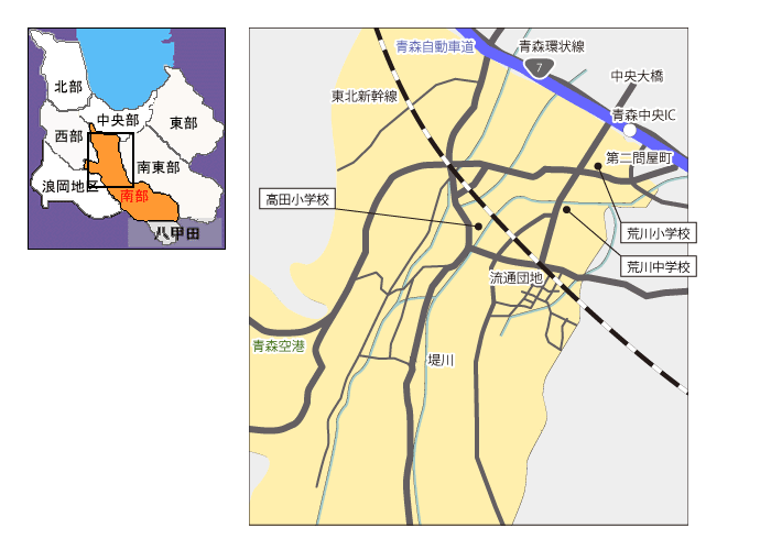 地図：青森市立小・中学校【南部】