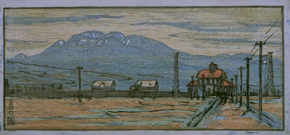 写真：測候所と八甲田山