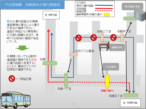 戸山団地線浜館経由の運行経路図
